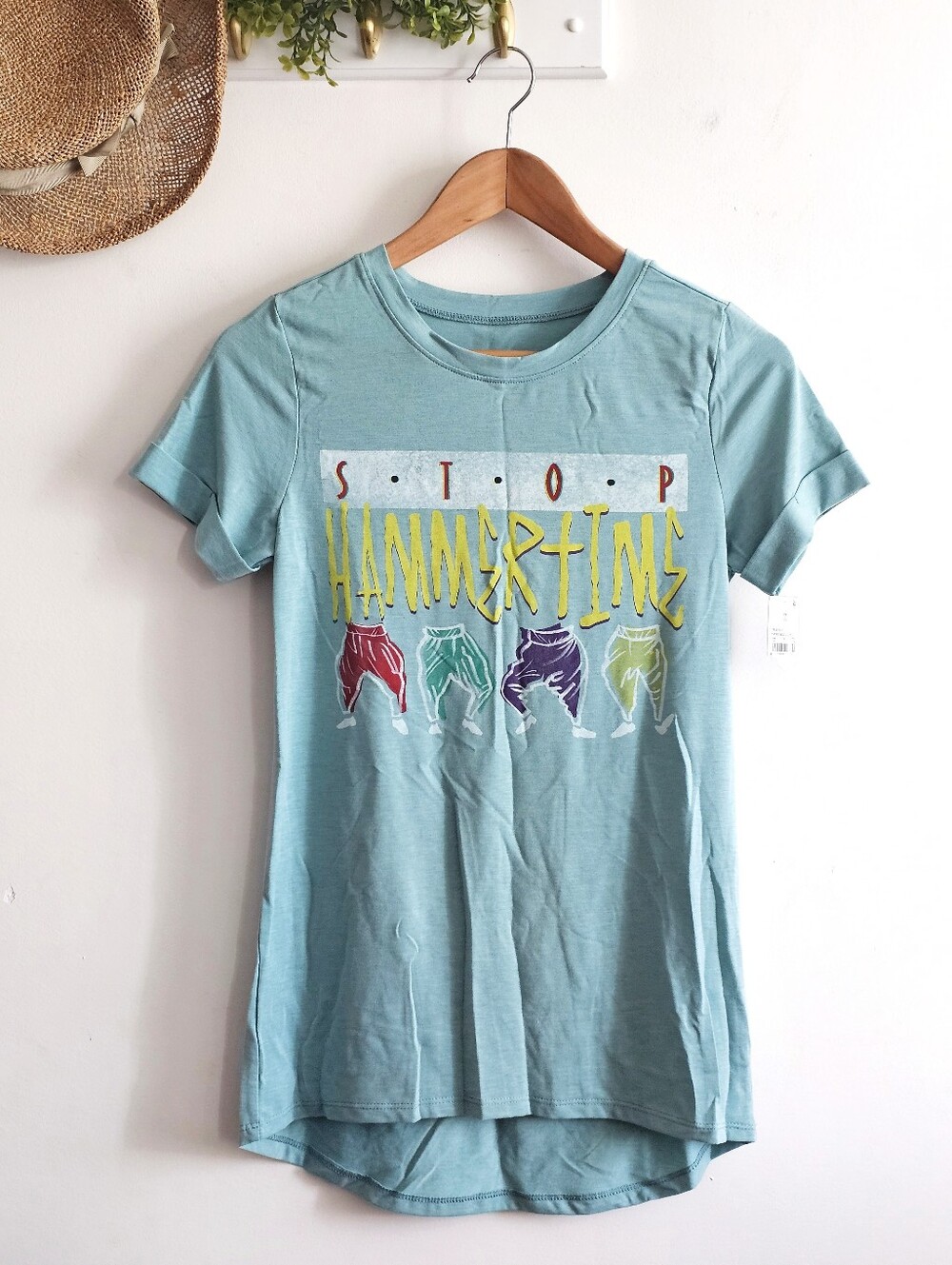 NWT Lyric Culture Red Label MC Hammer Stop Hammertime Graphic Tee XS Teal Mist